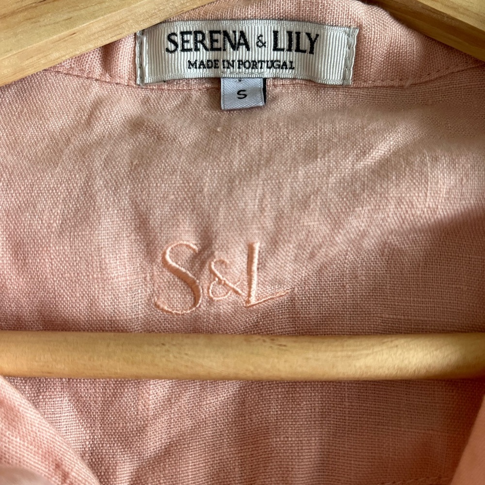Serena & Lily 100% Linen Set Blush Pink Top & Pants Size S Coastal Resort Lounge - Picture 4 of 15